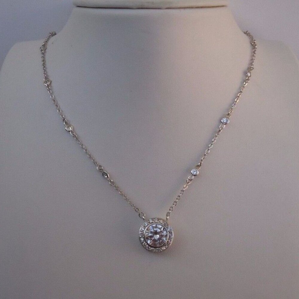 925 STERLING SILVER DESIGNERS PENDANT NECKLACE 4 CT LAB CREATED DIAMONDS